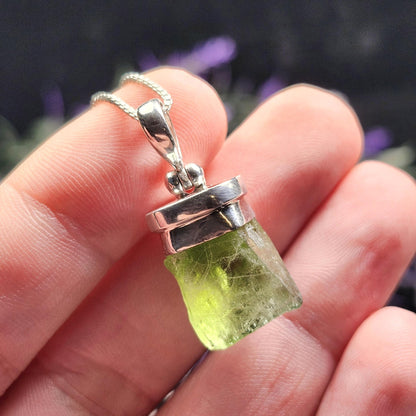 Terminated Peridot Sterling Silver Pendant: Crystal Gemstone Jewelry
