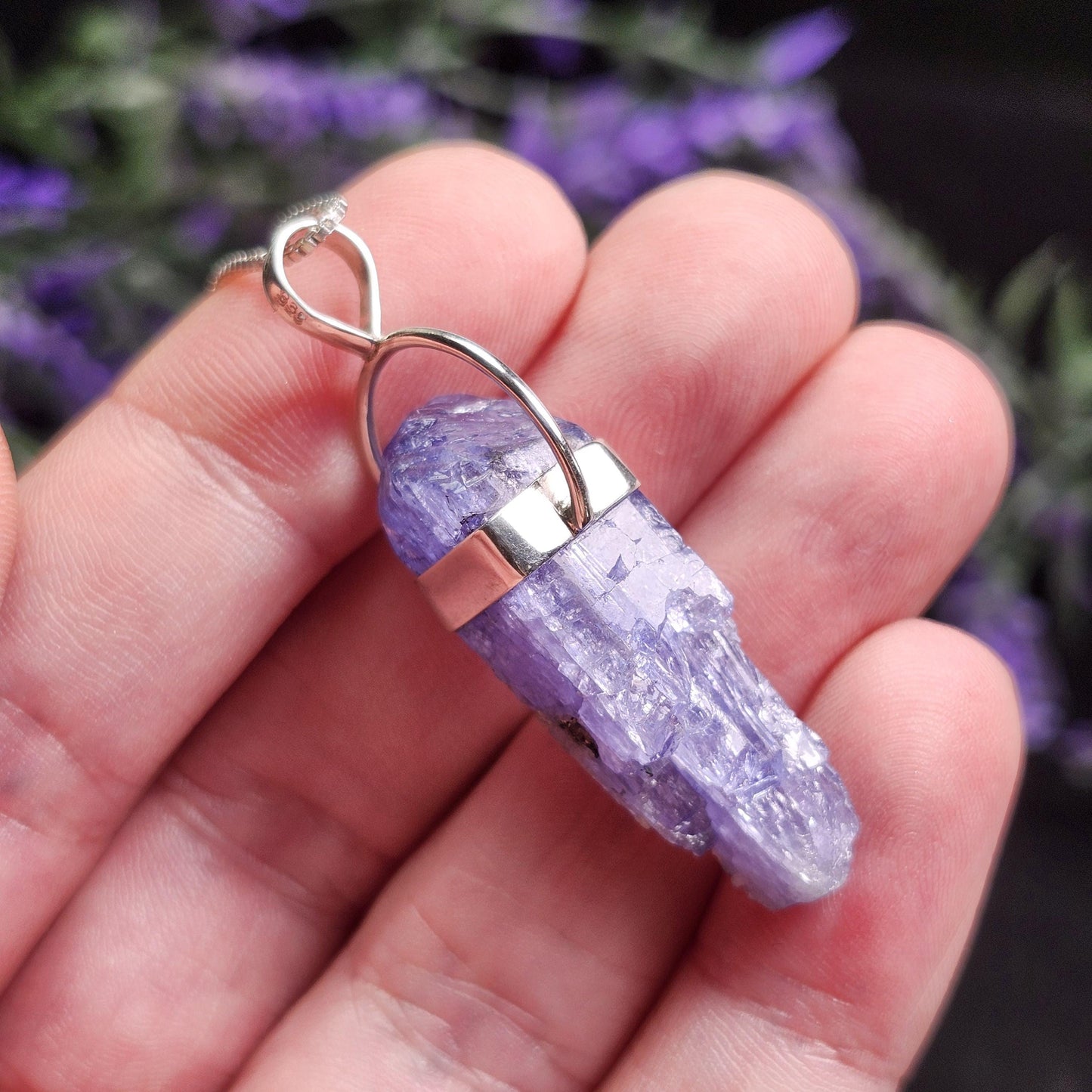 Raw Tanzanite Sterling Silver Pendant: Indigo Crystal Gemstone