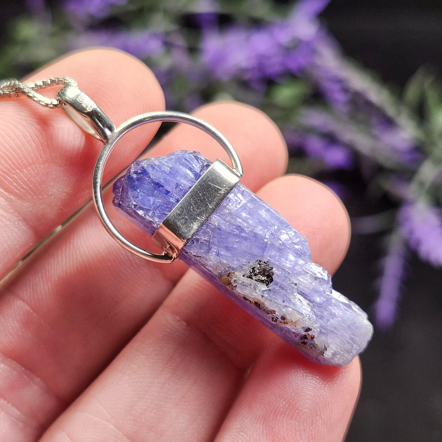 Raw Tanzanite Sterling Silver Pendant: Indigo Crystal Gemstone