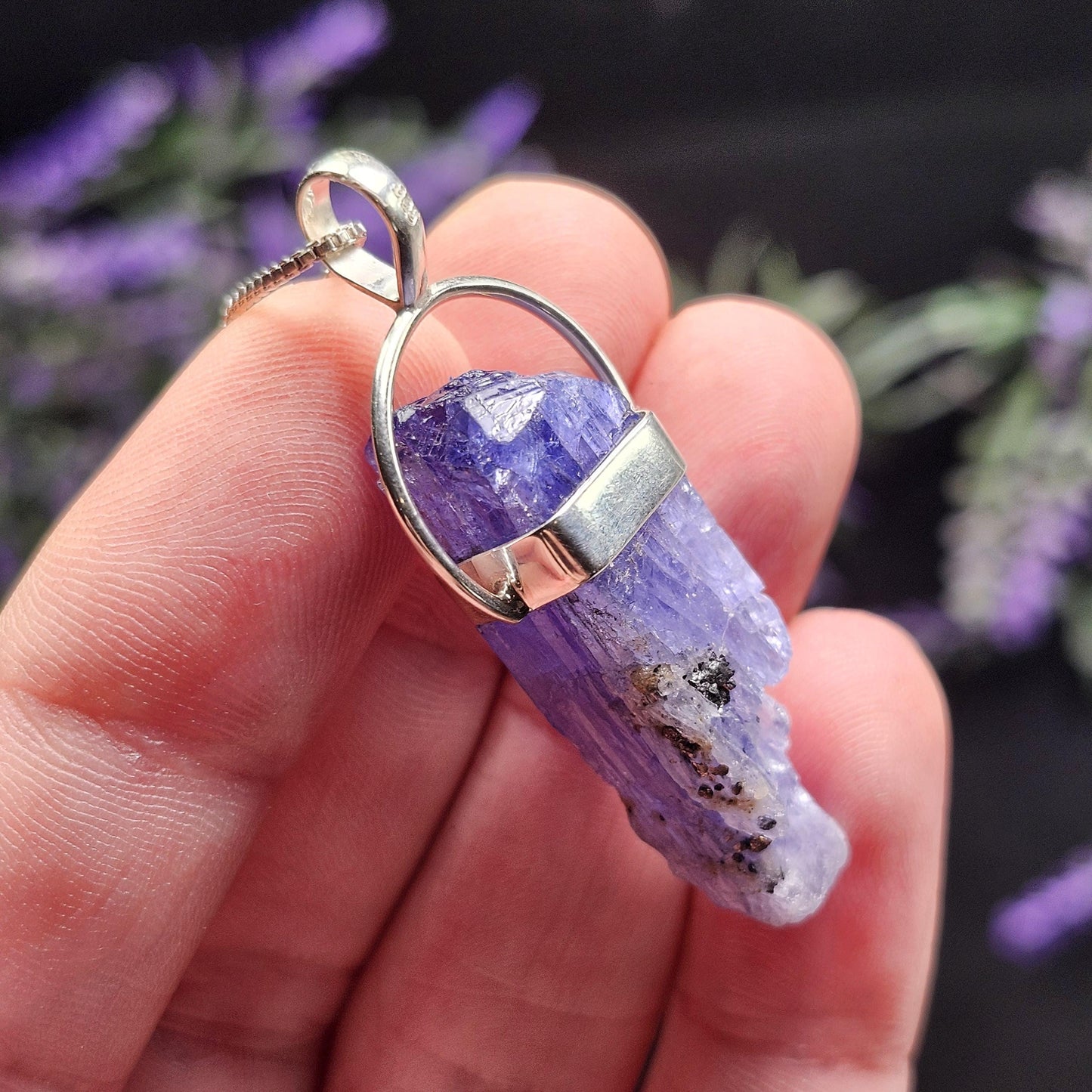 Raw Tanzanite Sterling Silver Pendant: Indigo Crystal Gemstone
