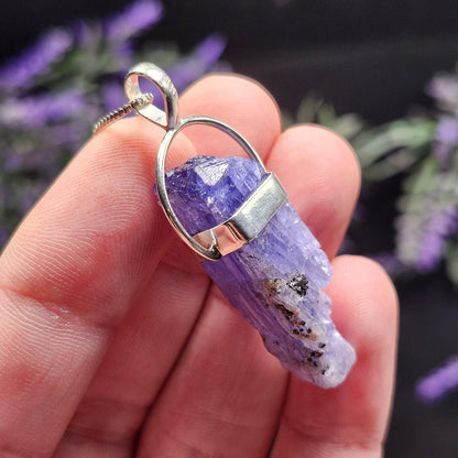 Raw Tanzanite Sterling Silver Pendant: Indigo Crystal Gemstone