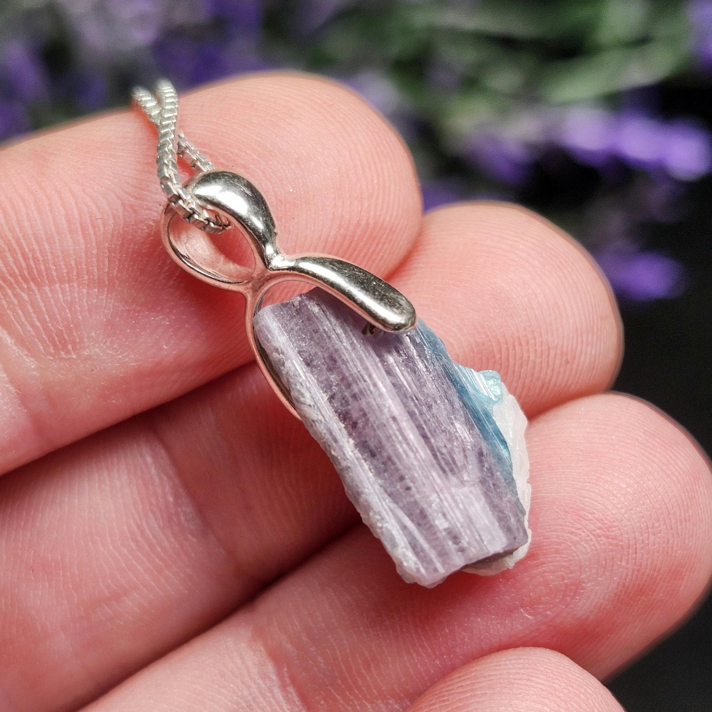 Paraíba Tourmaline Sterling Silver Pendant: Pink & Blue Bi