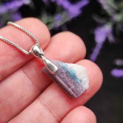 Paraíba Tourmaline Sterling Silver Pendant: Pink & Blue Bi
