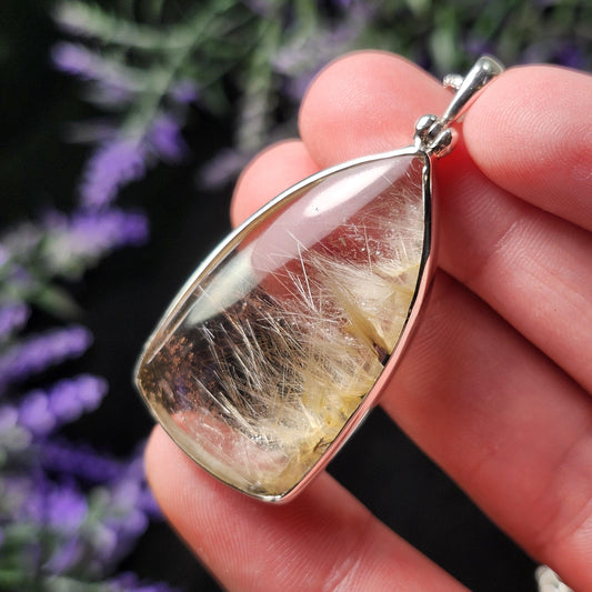 Hematite & Angel Hair Rutile Quartz Pendant