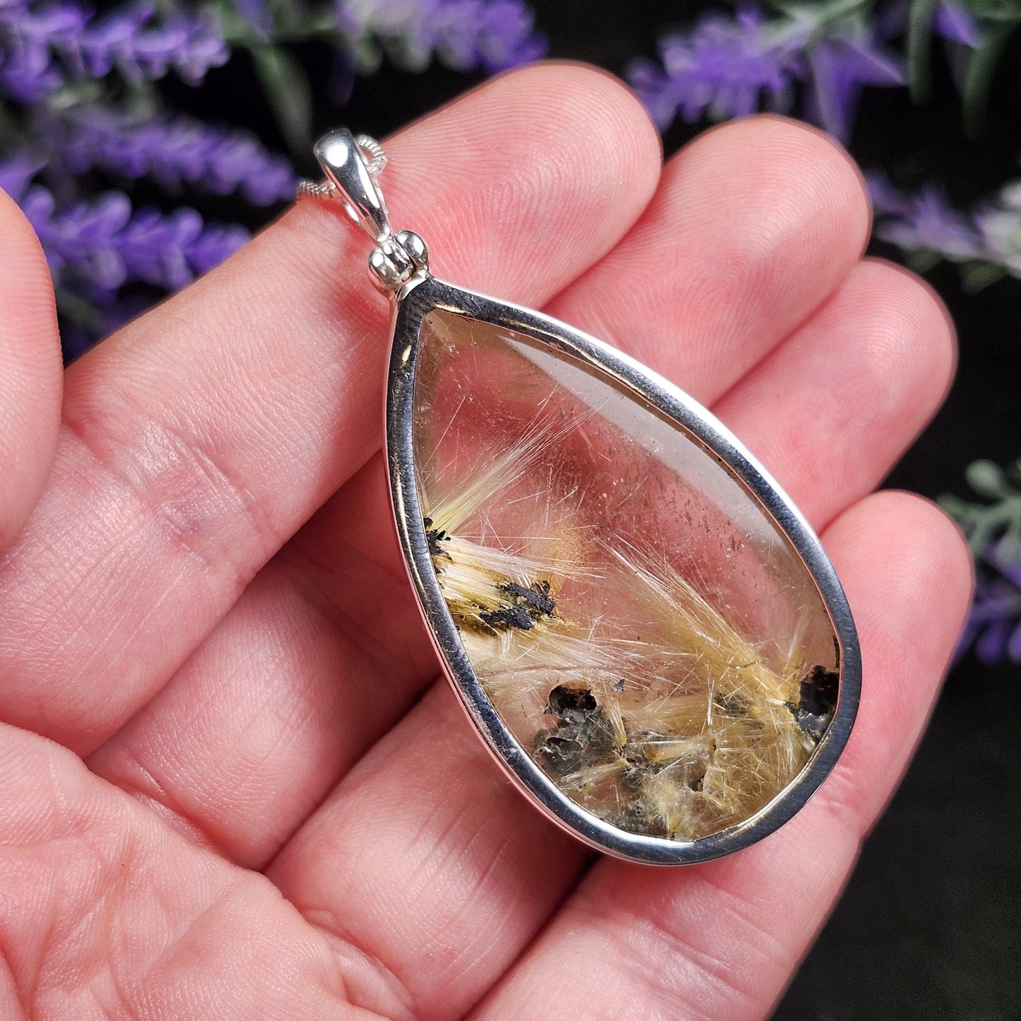 Hematite & Angel Hair Rutile Quartz Pendant