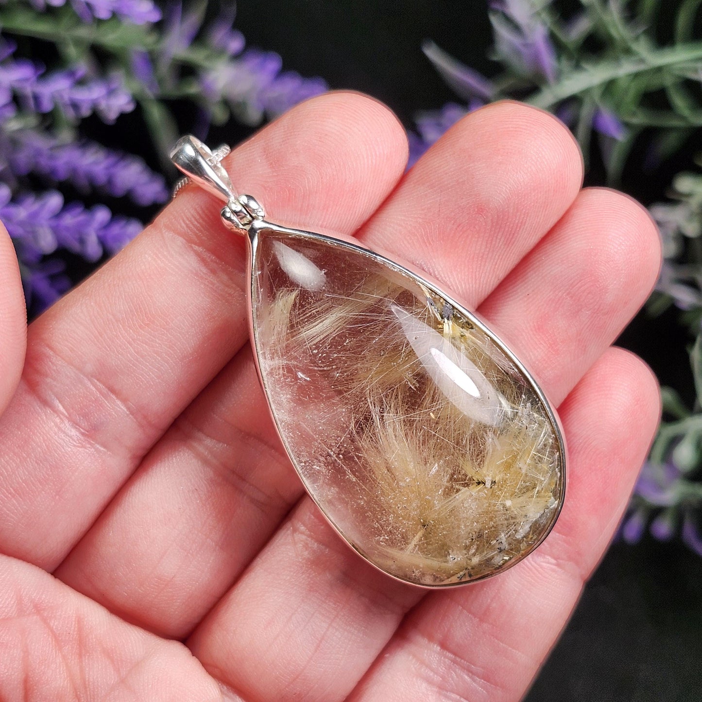 Hematite & Angel Hair Rutile Quartz Pendant