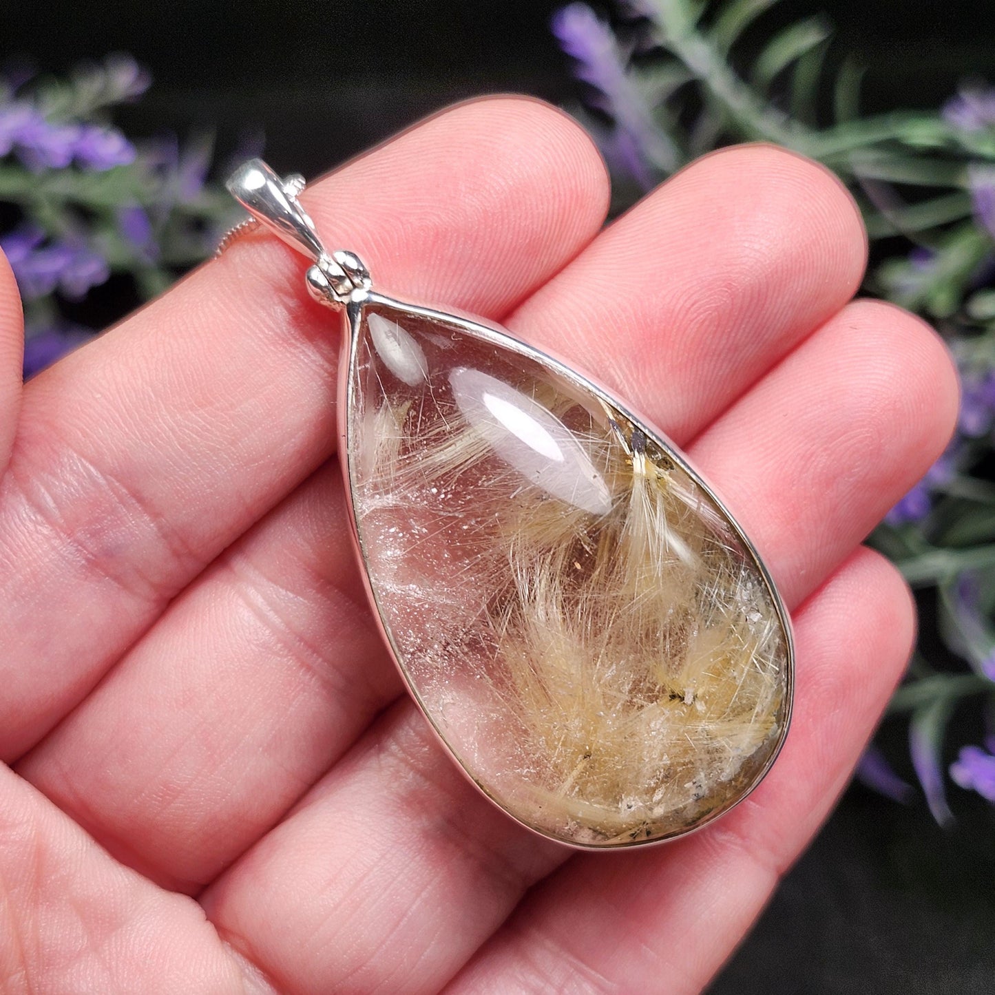 Hematite & Angel Hair Rutile Quartz Pendant