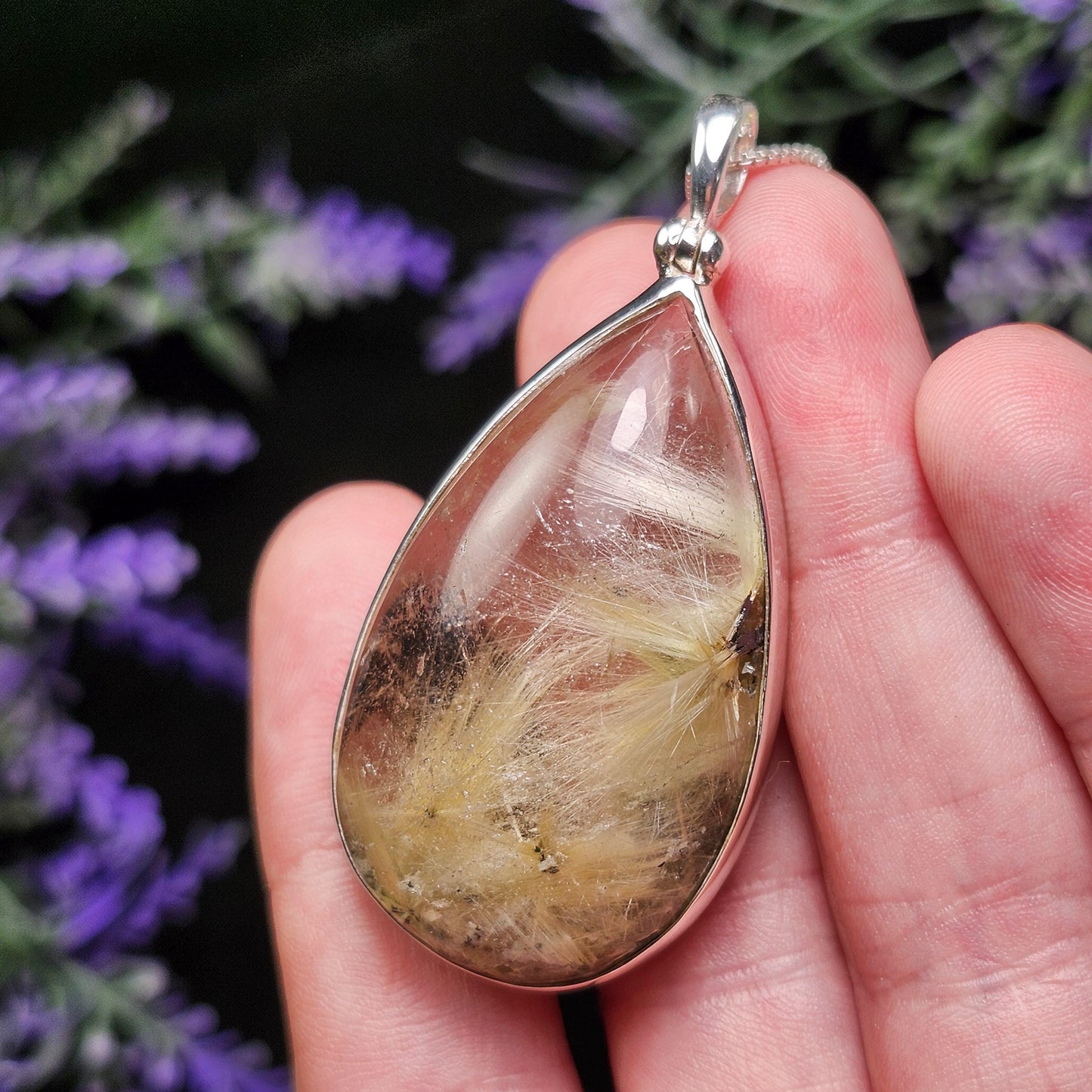 Hematite & Angel Hair Rutile Quartz Pendant