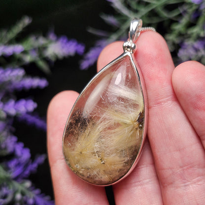 Hematite & Angel Hair Rutile Quartz Pendant