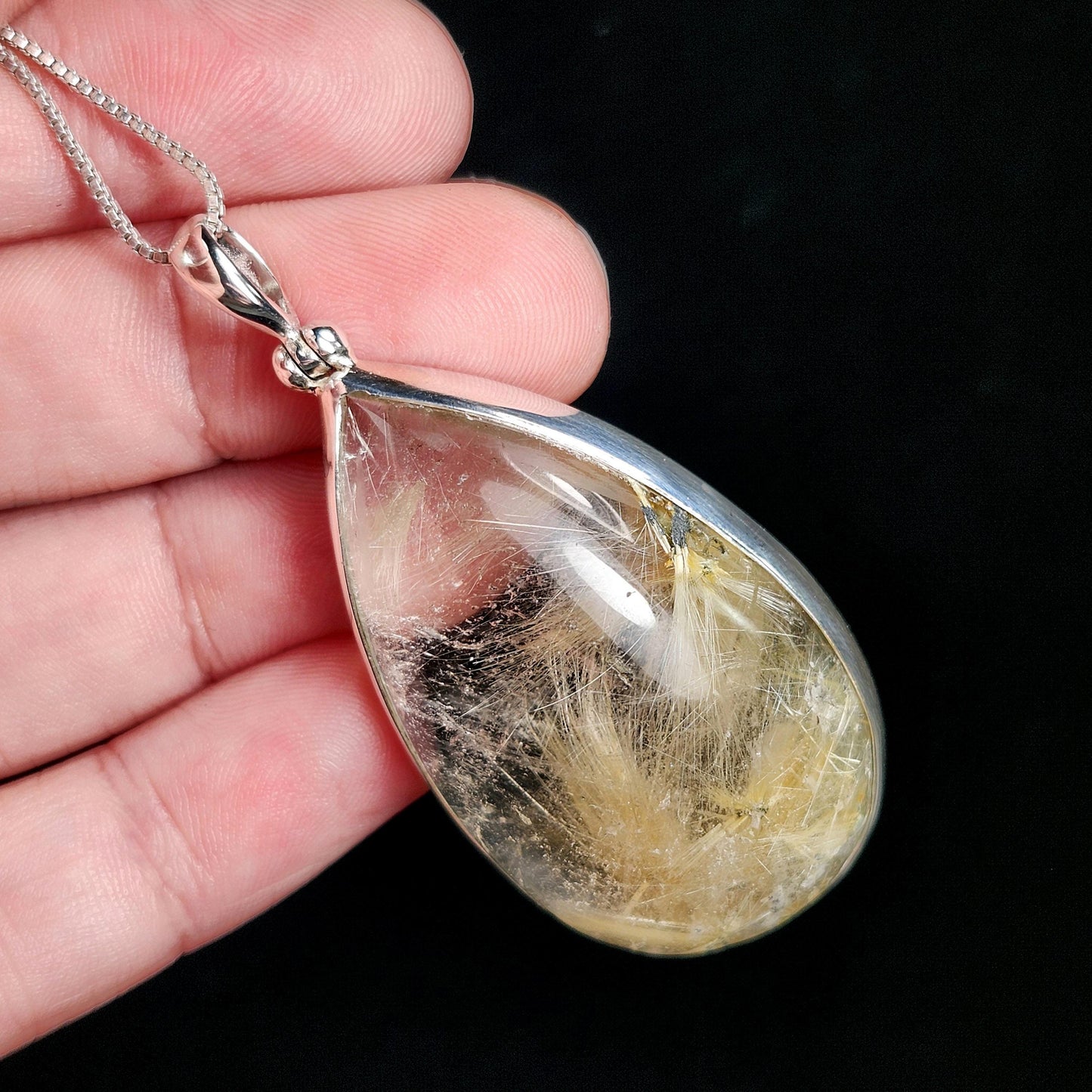 Hematite & Angel Hair Rutile Quartz Pendant
