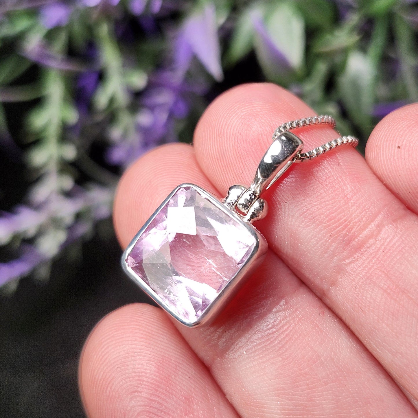 Faceted Kunzite Sterling Silver Pendant: Pale Pink Gemstone