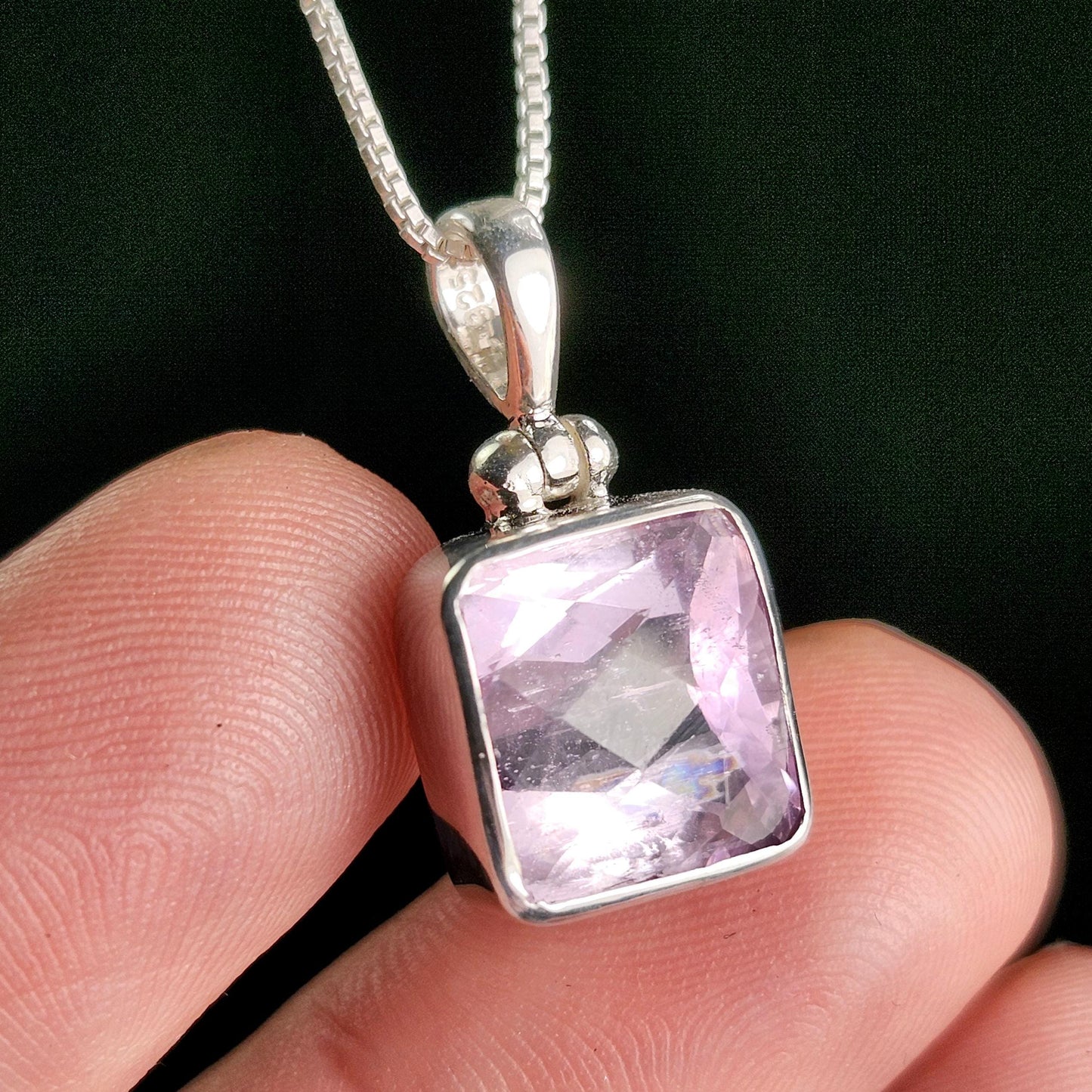 Faceted Kunzite Sterling Silver Pendant: Pale Pink Gemstone