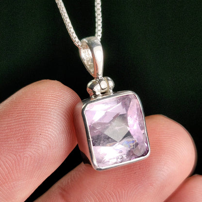 Faceted Kunzite Sterling Silver Pendant: Pale Pink Gemstone