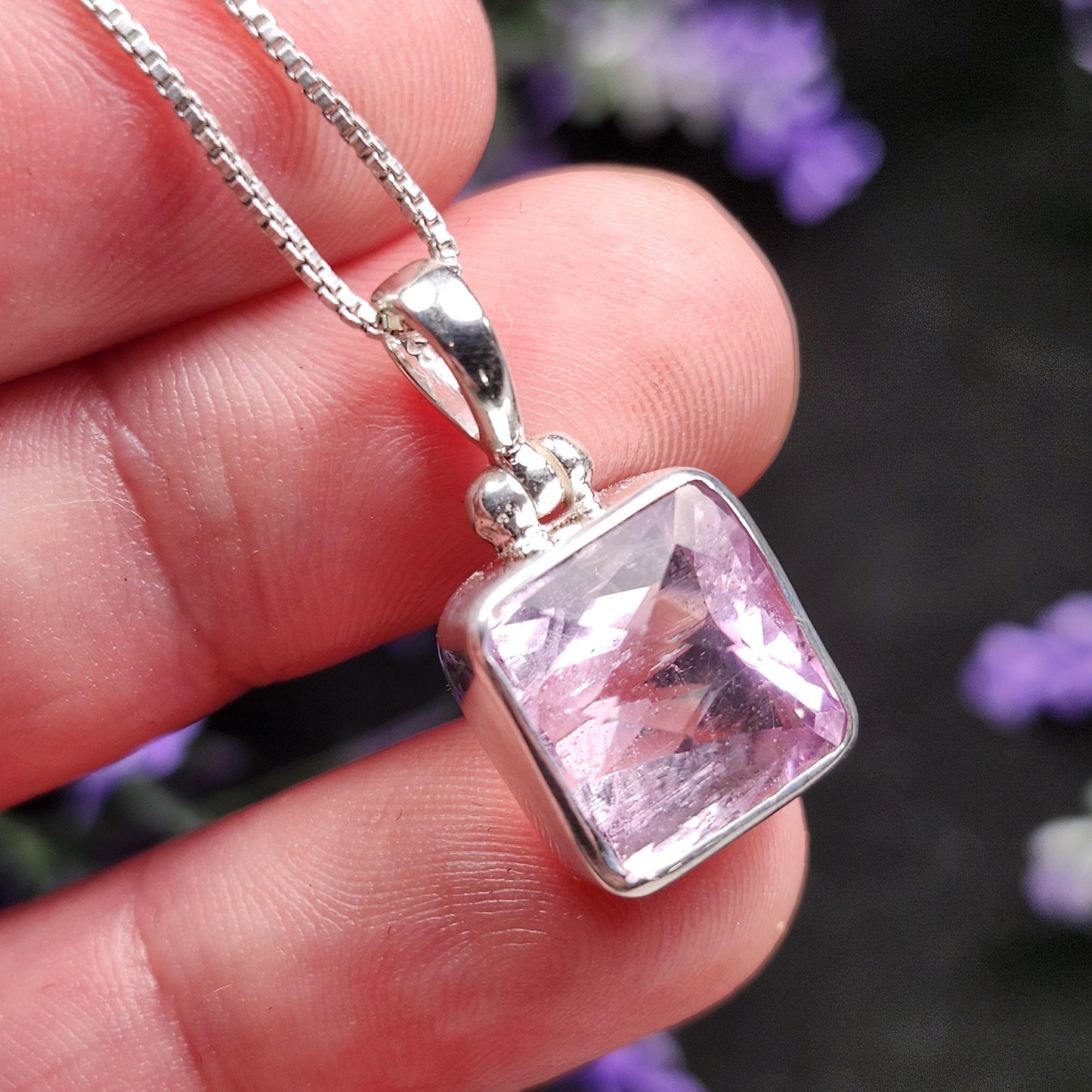 Faceted Kunzite Sterling Silver Pendant: Pale Pink Gemstone