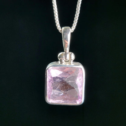 Faceted Kunzite Sterling Silver Pendant: Pale Pink Gemstone