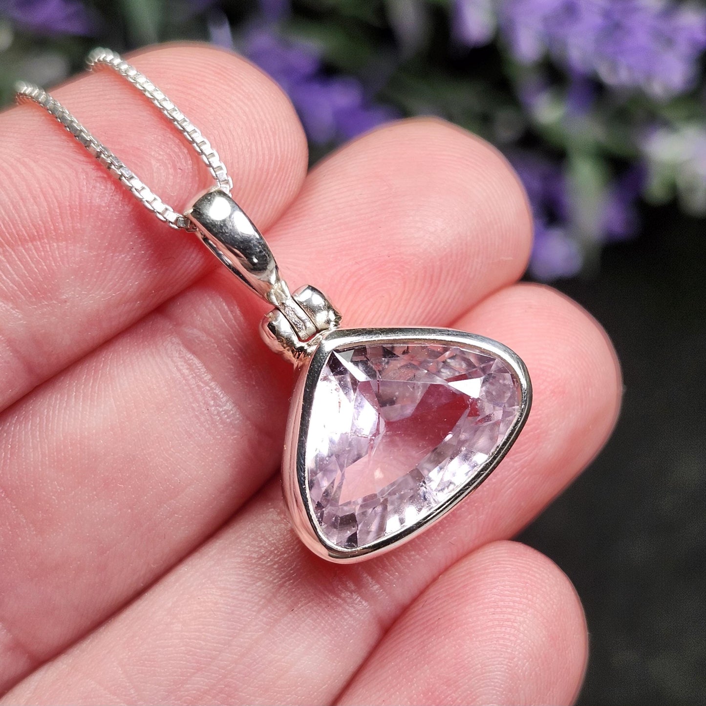 Faceted Kunzite Sterling Silver Pendant: Pale Pink Gemstone
