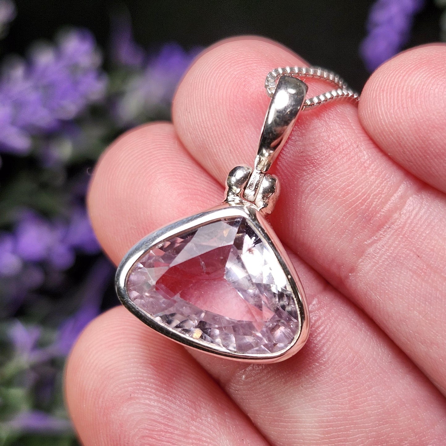 Faceted Kunzite Sterling Silver Pendant: Pale Pink Gemstone