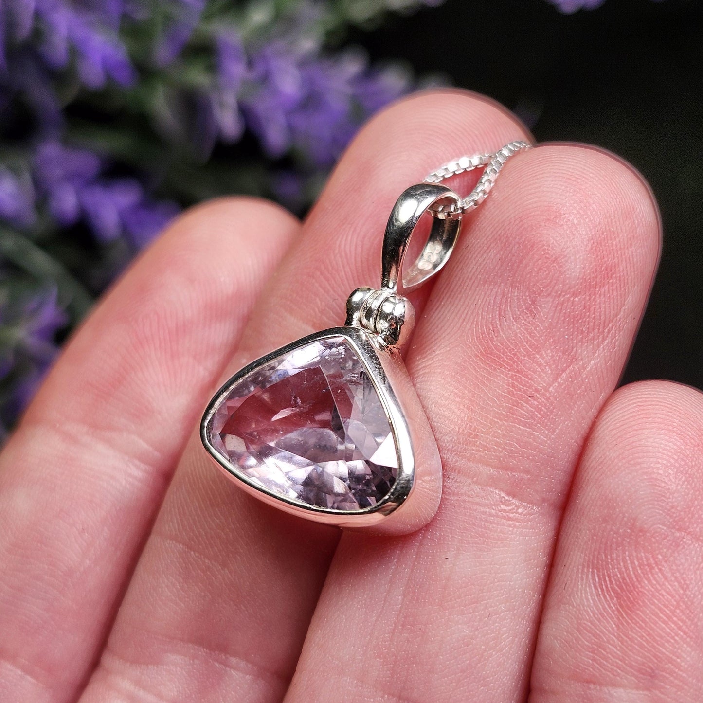 Faceted Kunzite Sterling Silver Pendant: Pale Pink Gemstone