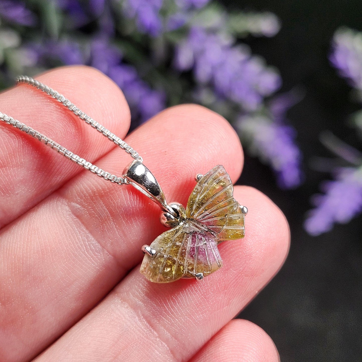 Watermelon Tourmaline Butterfly Pendant: Sterling Silver Gemstone Jewelry