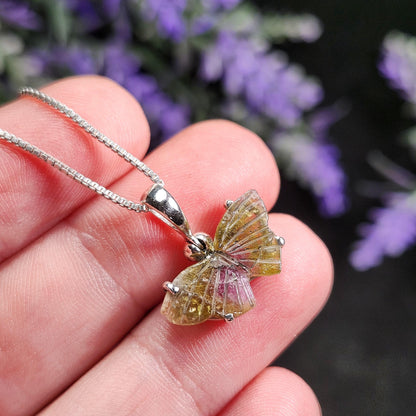 Watermelon Tourmaline Butterfly Pendant: Sterling Silver Gemstone Jewelry