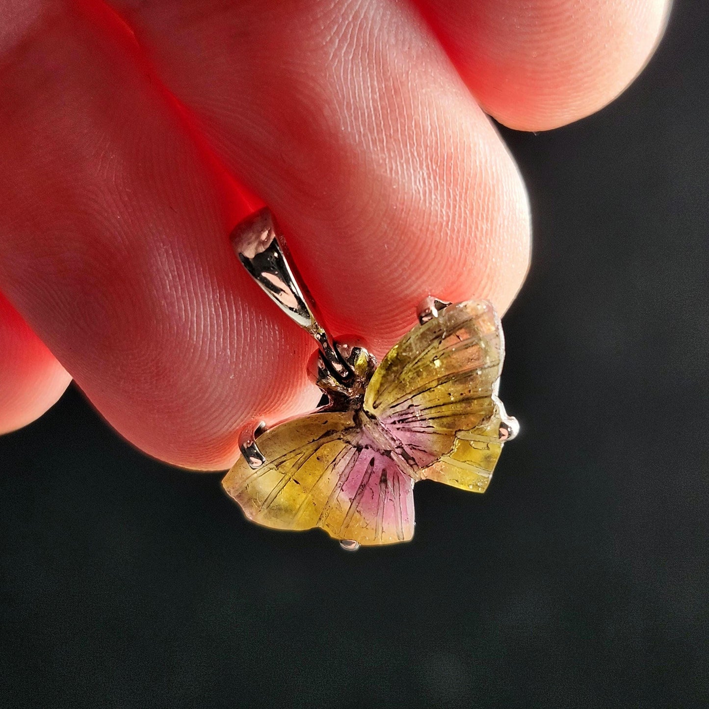 Watermelon Tourmaline Butterfly Pendant: Sterling Silver Gemstone Jewelry