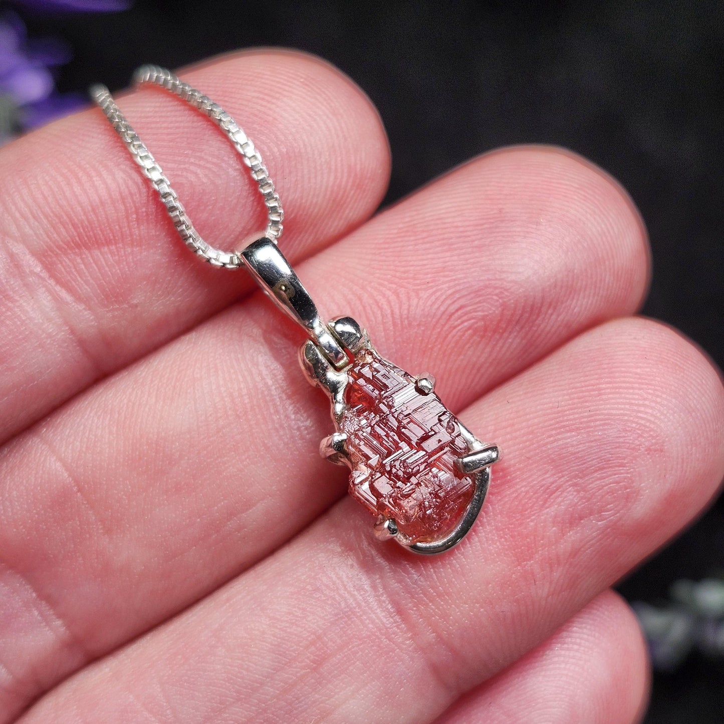 Etched Garnet Sterling Silver Pendant: Brazilian, Red Garnet Necklace