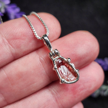 Etched Garnet Sterling Silver Pendant: Brazilian, Red Garnet Necklace