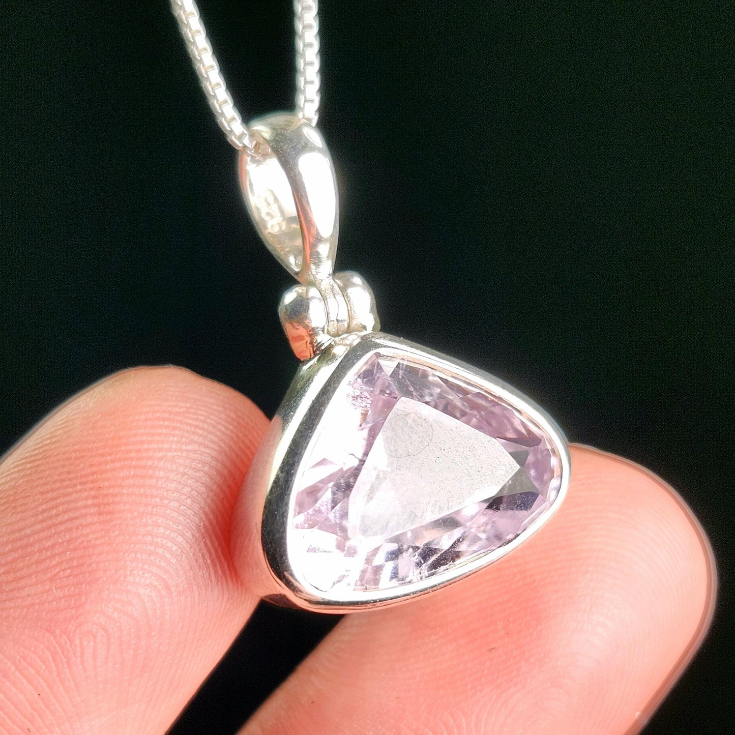 Faceted Kunzite Sterling Silver Pendant: Pale Pink Gemstone