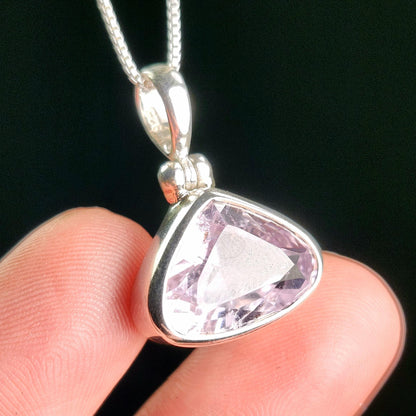 Faceted Kunzite Sterling Silver Pendant: Pale Pink Gemstone