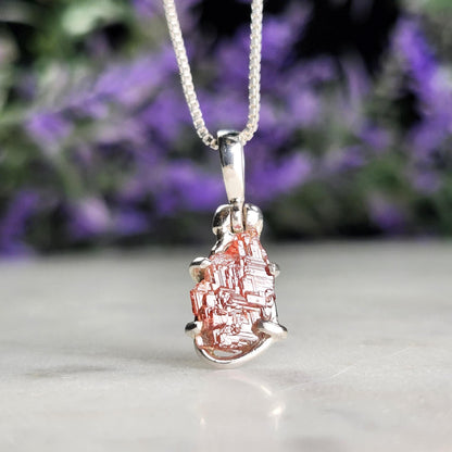 Etched Garnet Sterling Silver Pendant: Brazilian, Red Garnet Necklace
