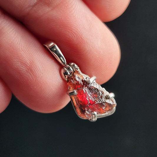 Etched Garnet Sterling Silver Pendant: Brazilian, Red Garnet Necklace