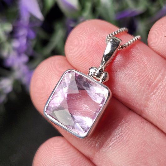 Faceted Kunzite Sterling Silver Pendant: Pale Pink Gemstone