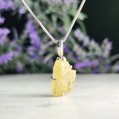 Raw Chrysoberyl Crystal Pendant: Sterling Silver Chrysoberyl Necklace