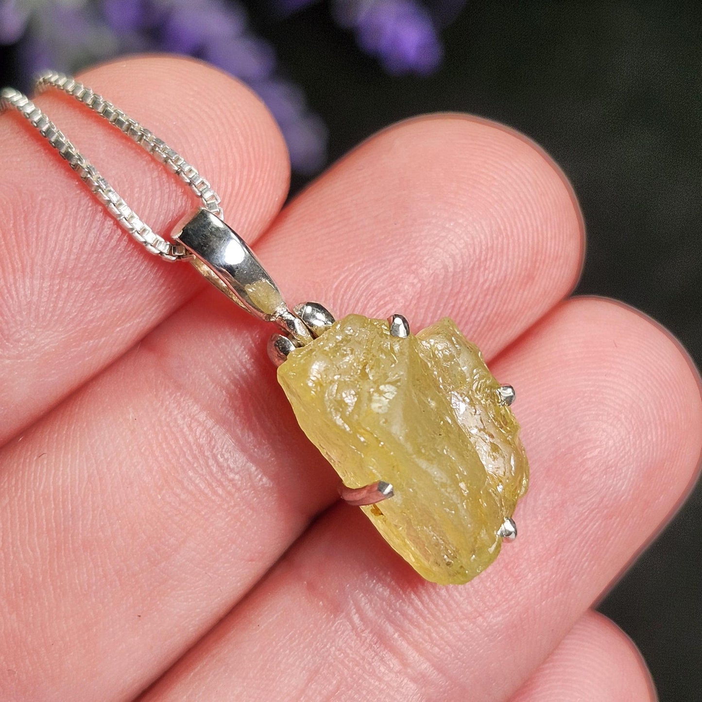 Raw Chrysoberyl Crystal Pendant: Sterling Silver Chrysoberyl Necklace