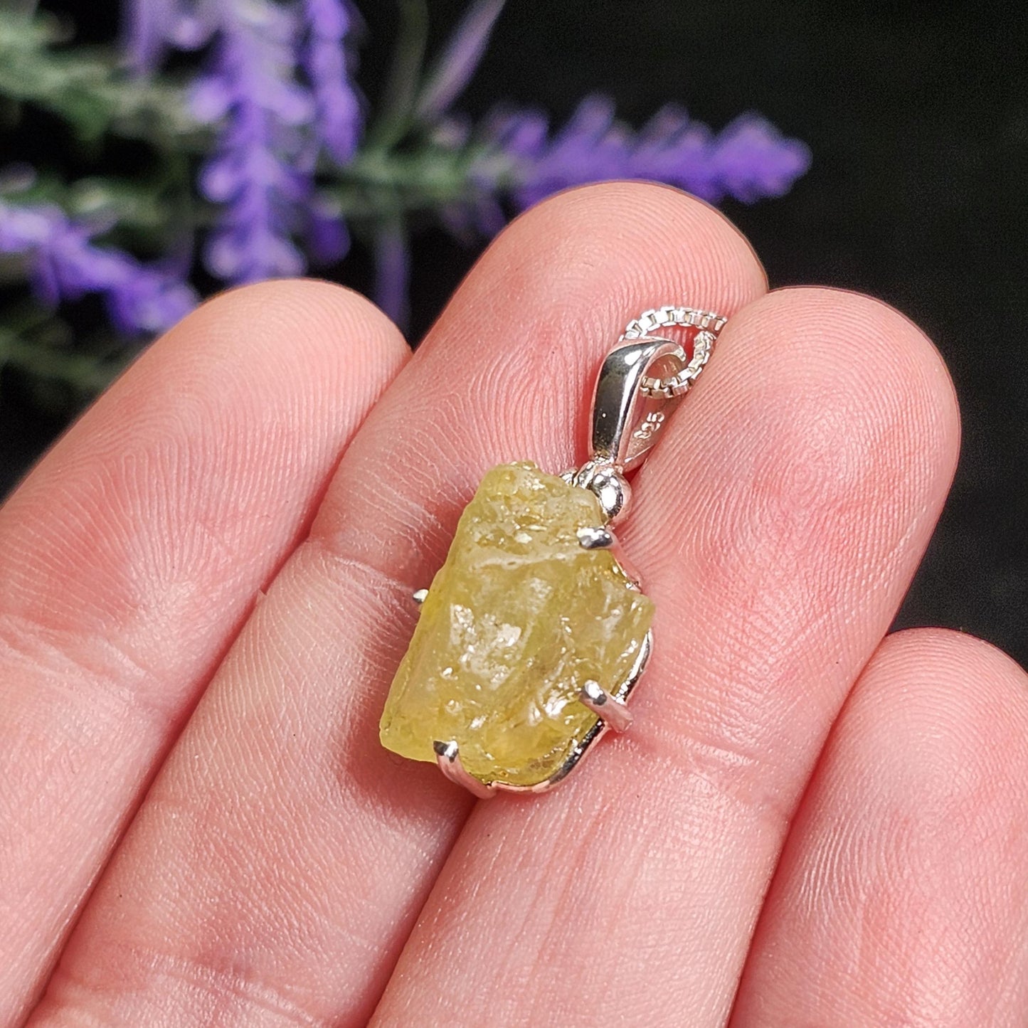 Raw Chrysoberyl Crystal Pendant: Sterling Silver Chrysoberyl Necklace