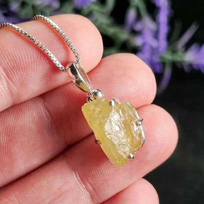 Raw Chrysoberyl Crystal Pendant: Sterling Silver Chrysoberyl Necklace
