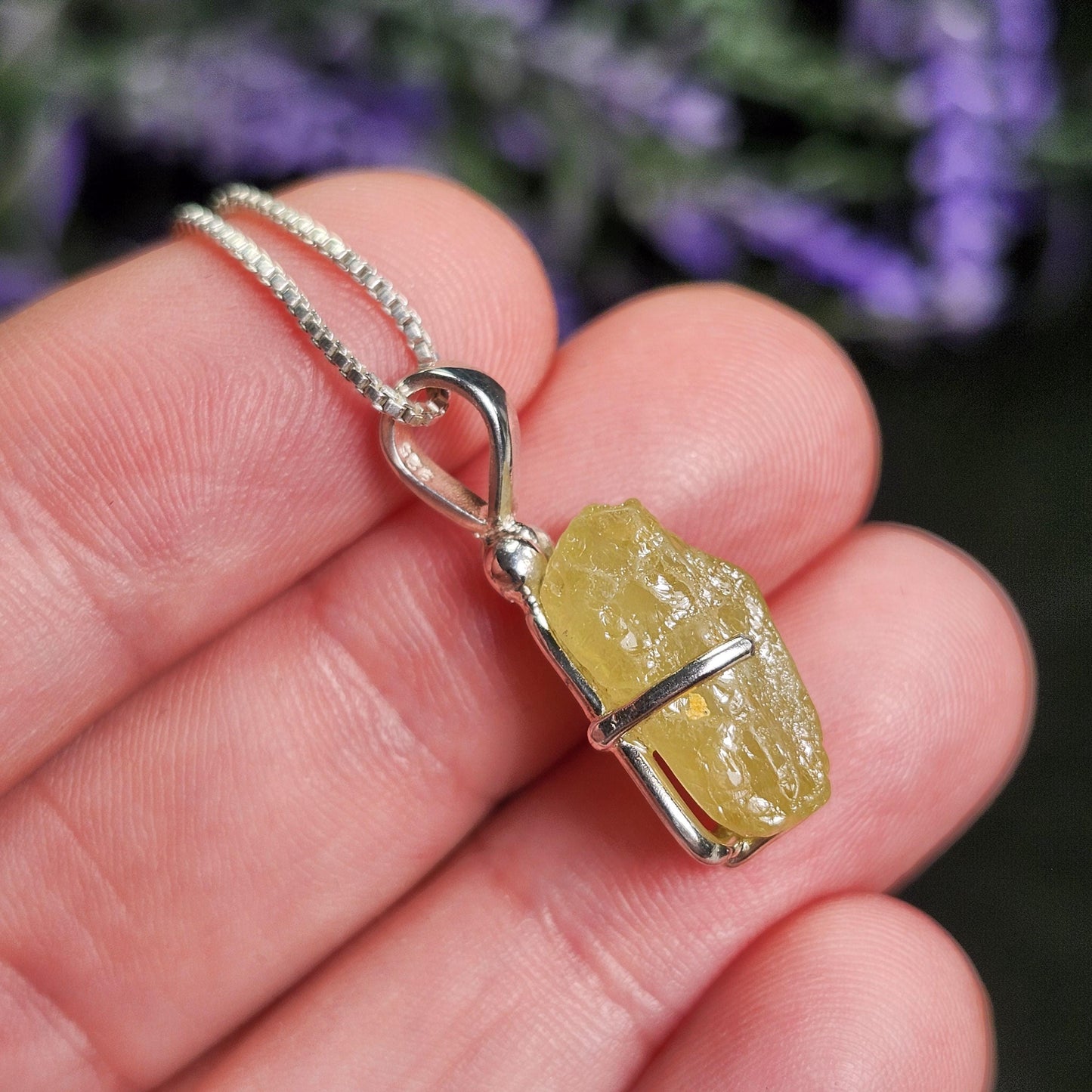Raw Chrysoberyl Crystal Pendant: Sterling Silver Chrysoberyl Necklace