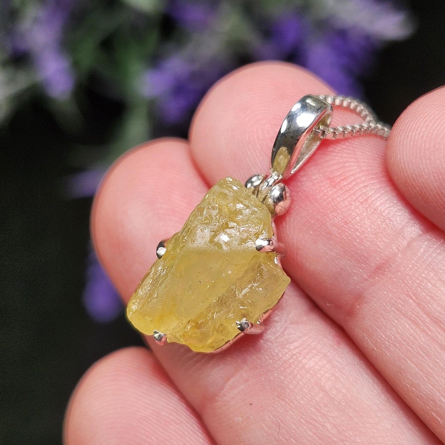Raw Chrysoberyl Crystal Pendant: Sterling Silver Chrysoberyl Necklace