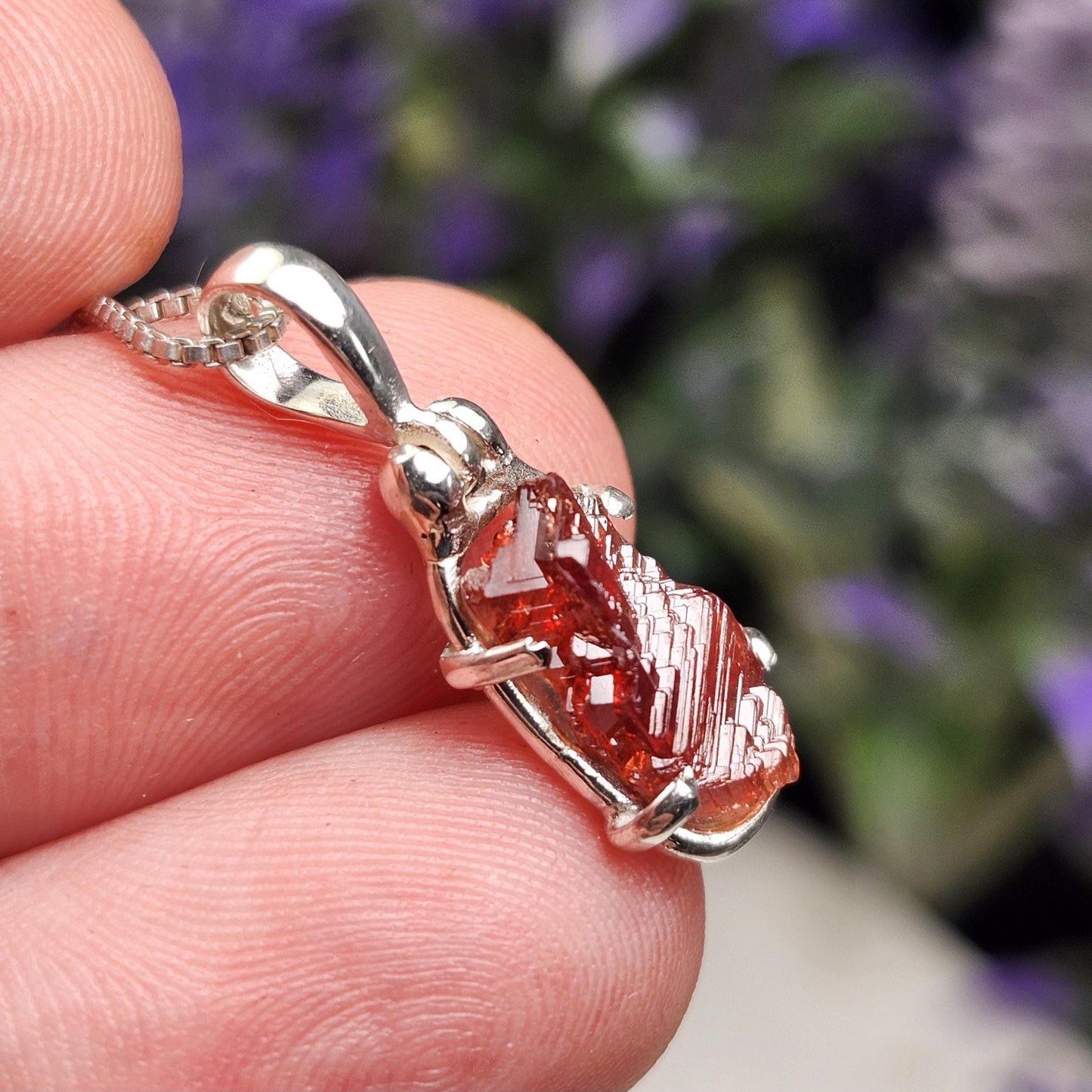 Etched Garnet Sterling Silver Pendant: Brazilian, Red Garnet Necklace