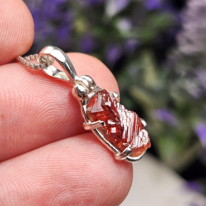 Etched Garnet Sterling Silver Pendant: Brazilian, Red Garnet Necklace