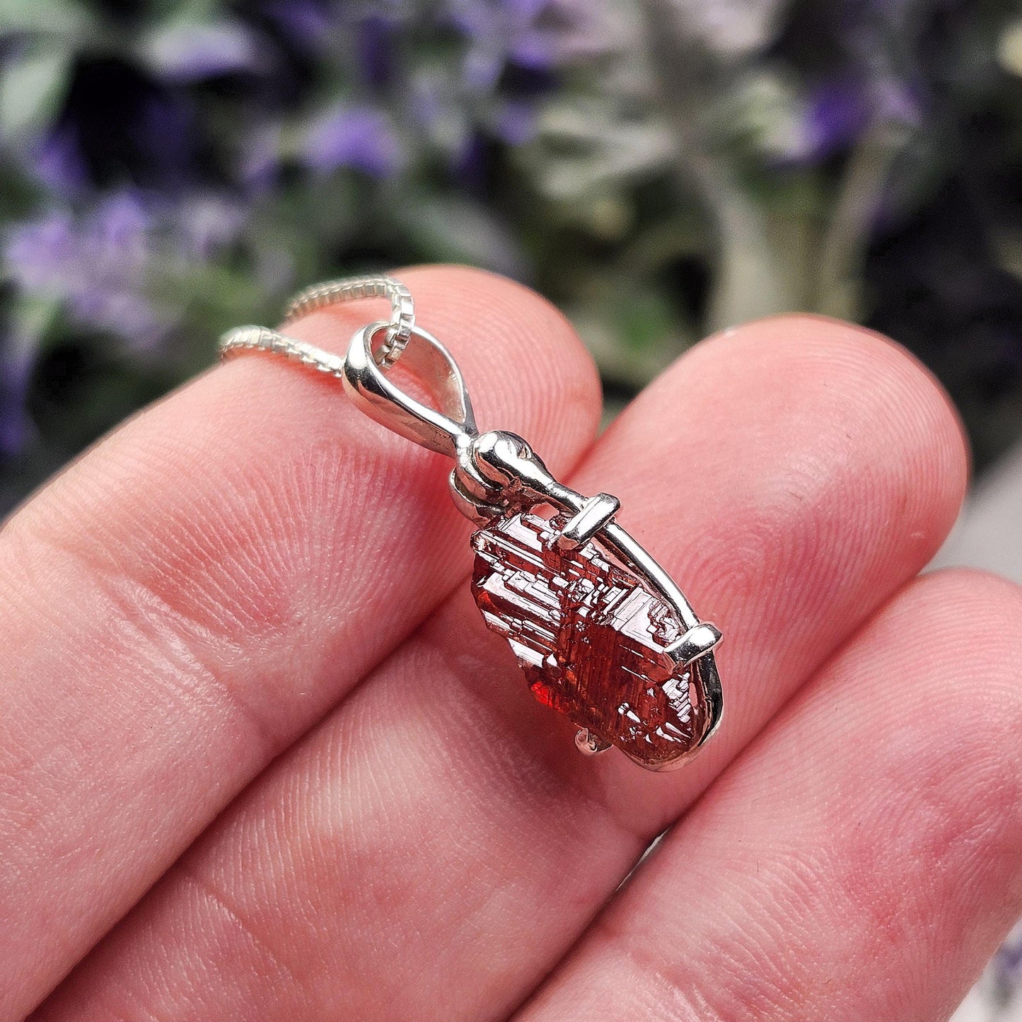 Etched Garnet Sterling Silver Pendant: Brazilian, Red Garnet Necklace