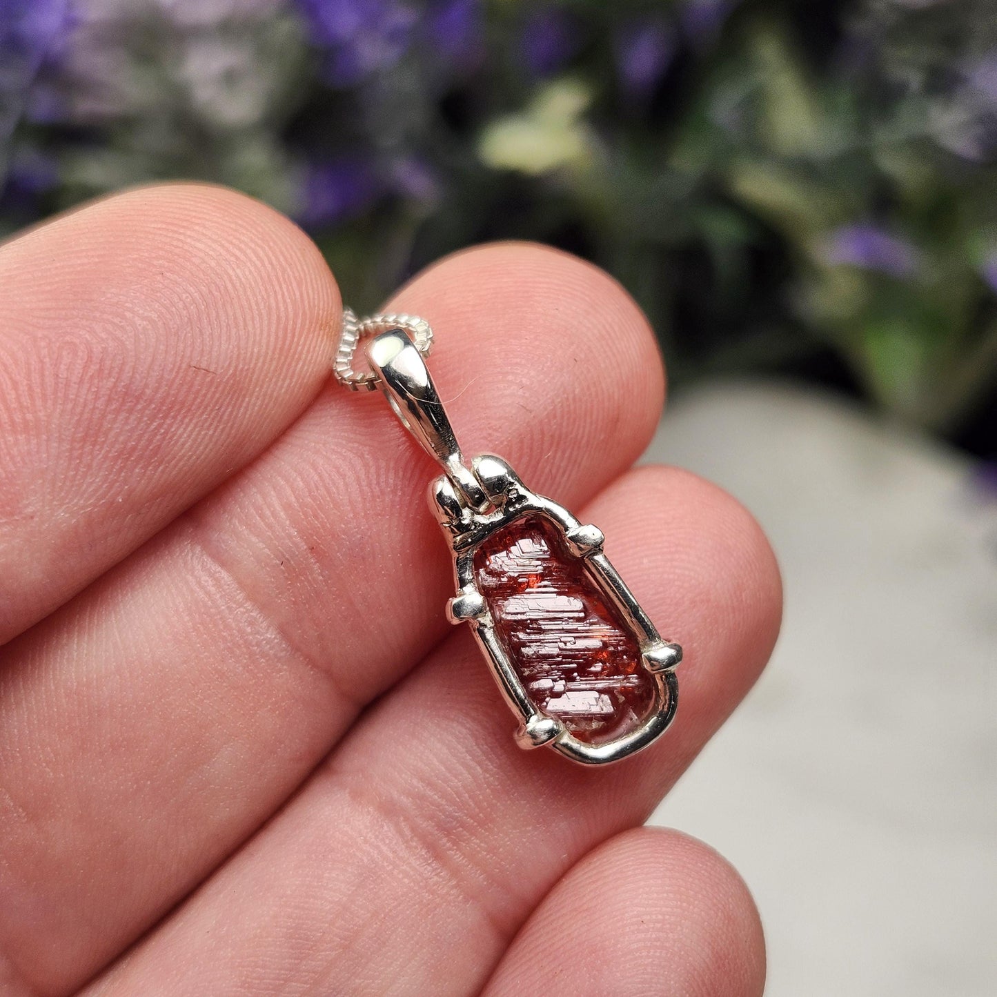 Etched Garnet Sterling Silver Pendant: Brazilian, Red Garnet Necklace