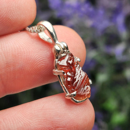 Etched Garnet Sterling Silver Pendant: Brazilian, Red Garnet Necklace