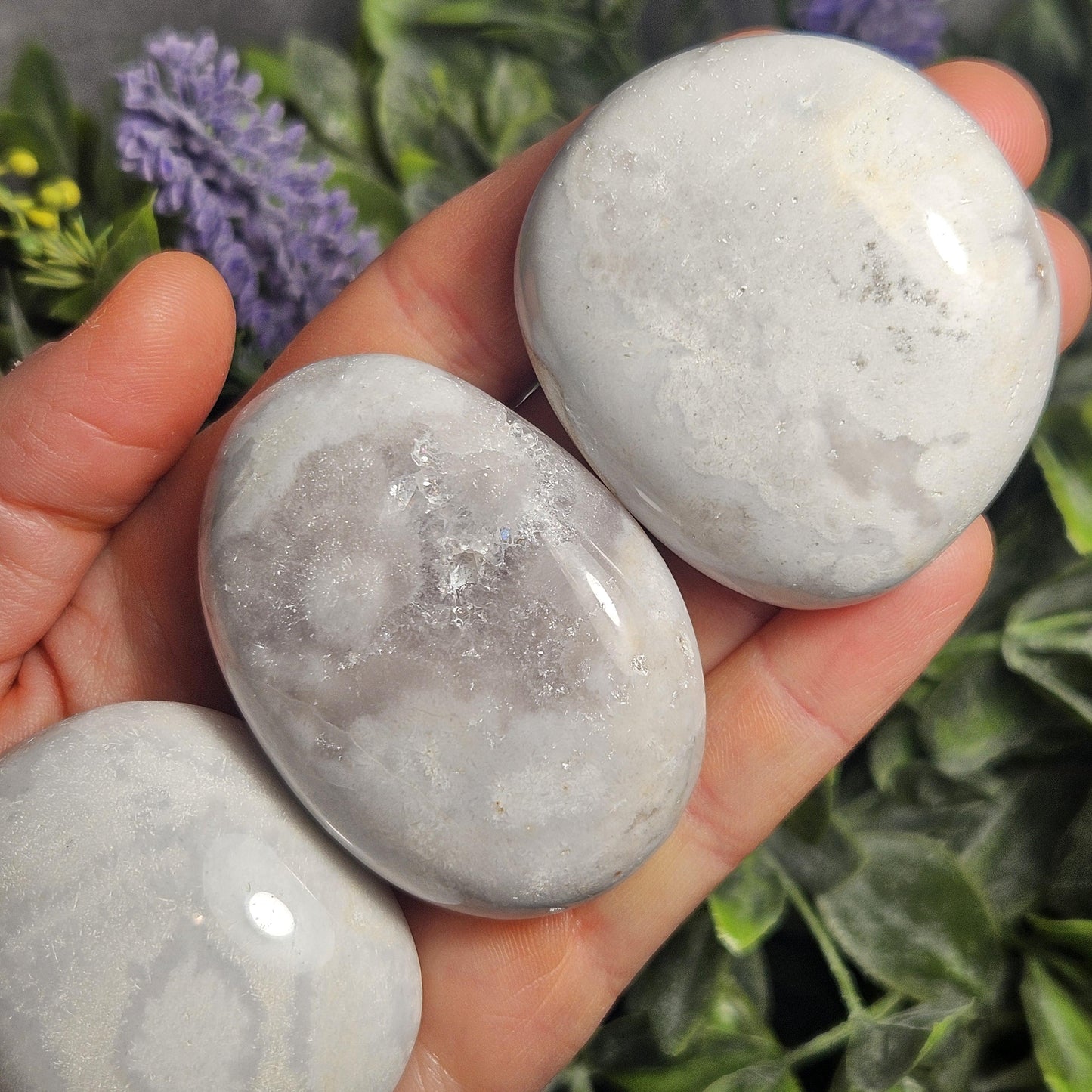 Snow Agate Palm Stone