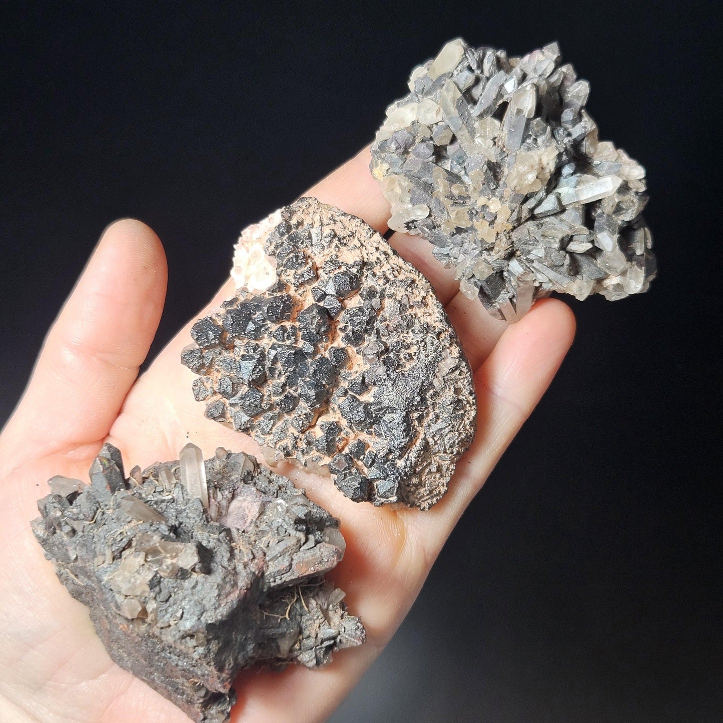 Black Hematite Quartz Cluster: Madagascar Black Quartz Crystals