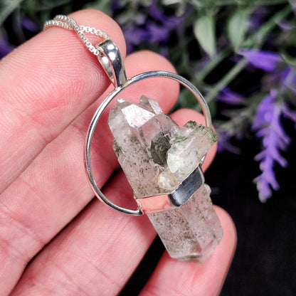 MANIFESTATION Himalayan Green Phantom Quartz Pendant: Sterling Silver Necklace