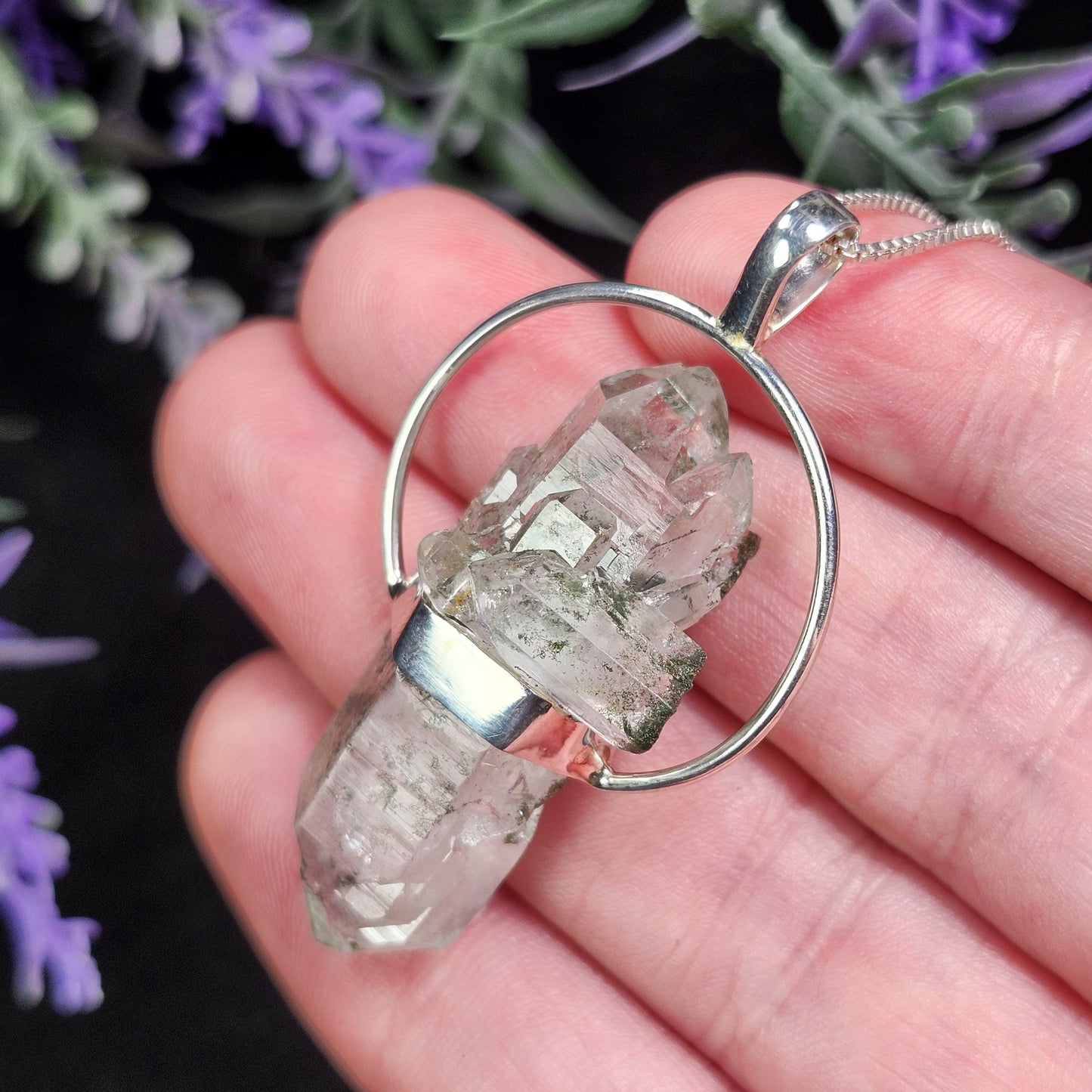 MANIFESTATION Himalayan Green Phantom Quartz Pendant: Sterling Silver Necklace