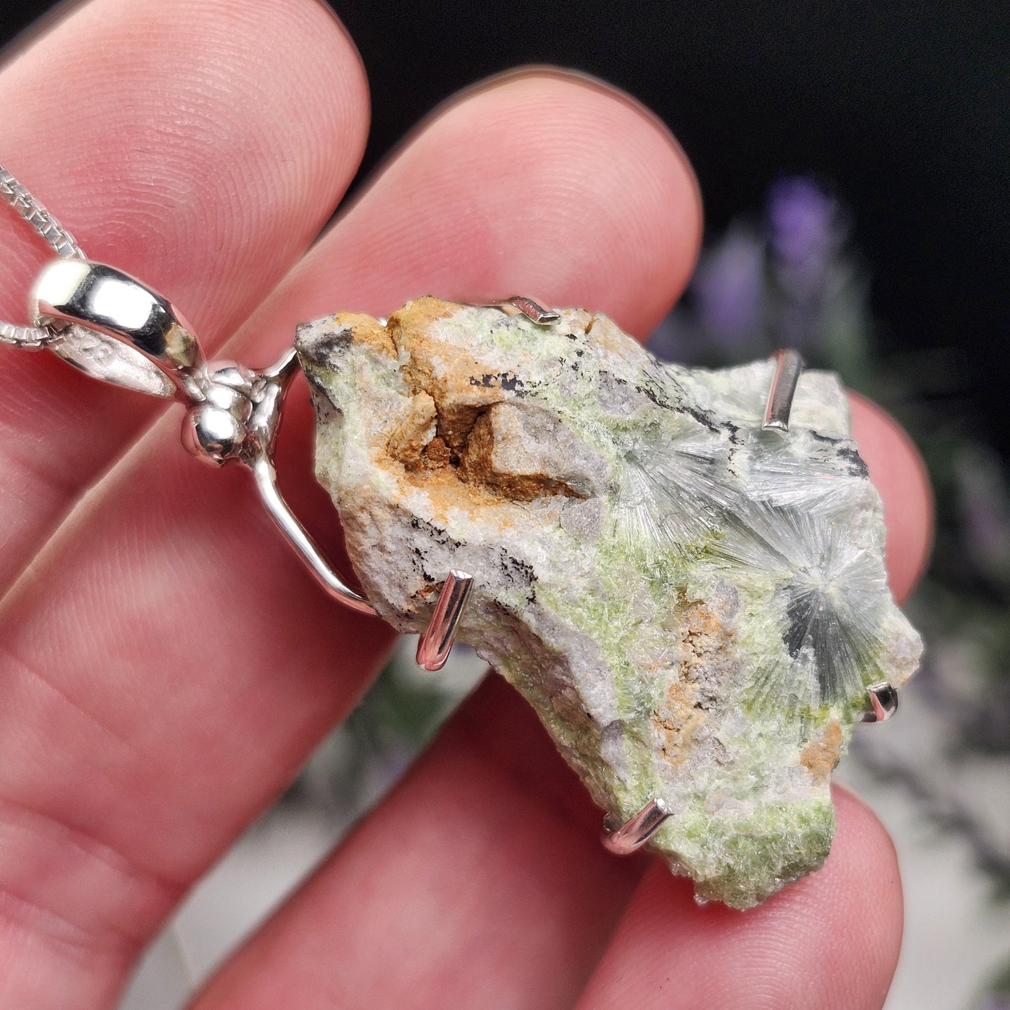 Raw Wavellite Sterling Silver Pendant: Green Crystal Healing Jewelry