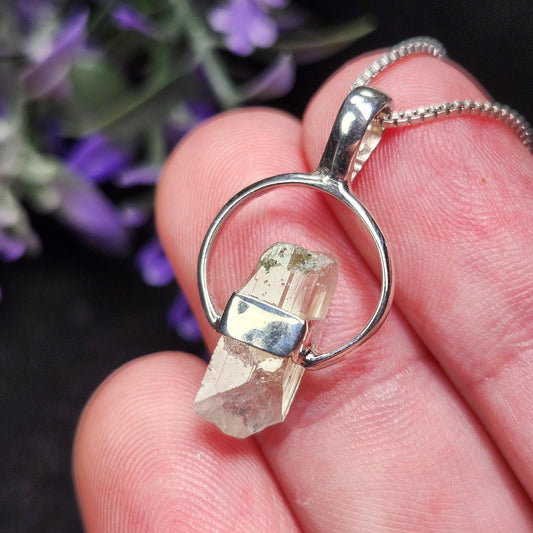 Siberian Danburite Sterling Silver Pendant: Rare Crystal Jewelry
