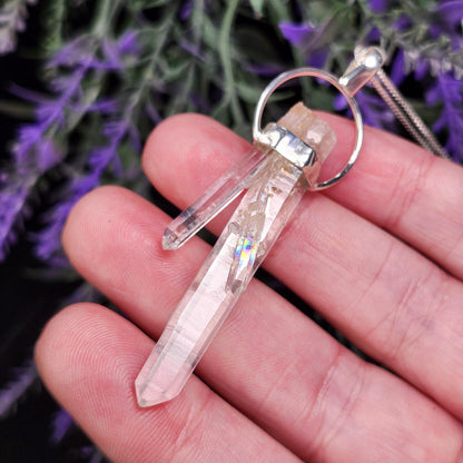 MANIFESTATION Colombian Lemurian Quartz Pendant: Sterling Silver Crystal Necklace